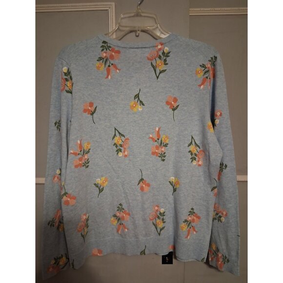 Karen Scott Cardigan Size Petite XL Blue w/Flowers Sweater Button Grannycore - Picture 2 of 10